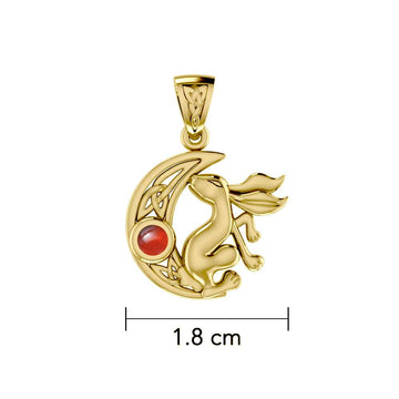 Rabbit on Celtic Crescent Moon Gold Pendant with Gemstone GPD4291 - Jewelry